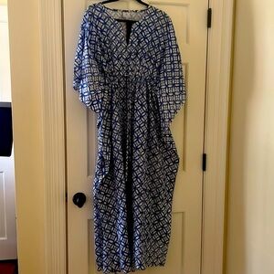 NWT Pax Philomena Blue and White Geometric Maxi Kaftan Dress OS